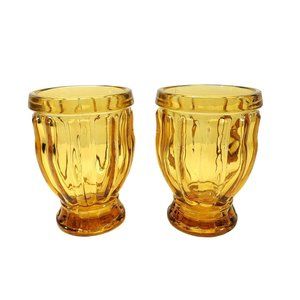 Pair of Vintage Cordials / Shot Glasses Amber Glass